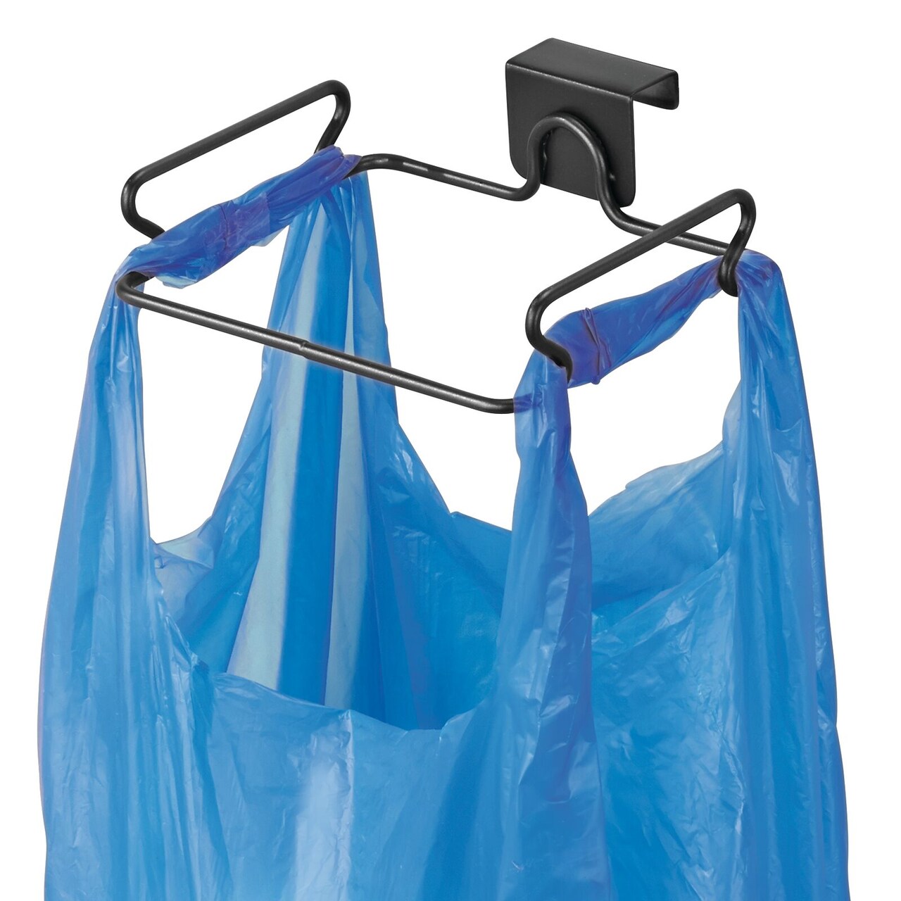 mDesign Metal Over Cabinet Door Trash, Recycled Shopping Bag Holder Rack